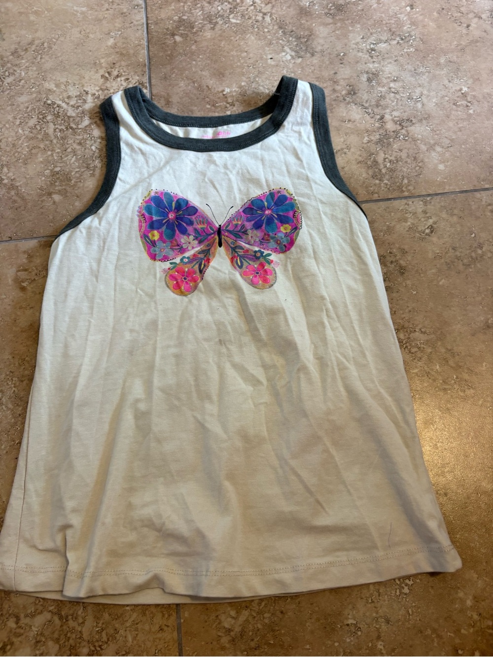NATURAL LIFE White Tank Top with Pink & Purple Butterfly